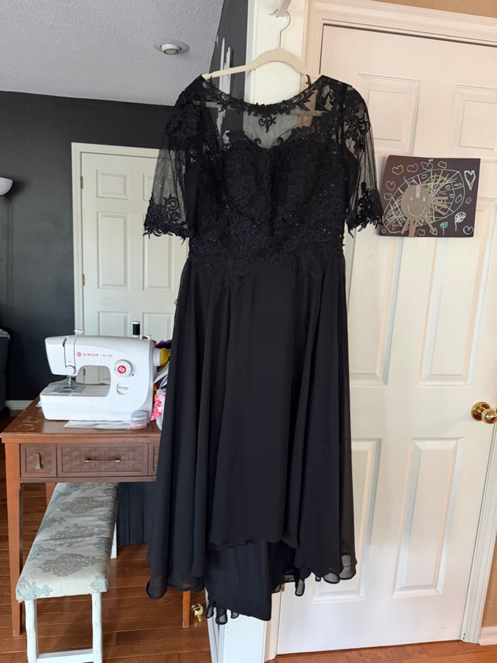 Black Lace High-Low Evening Dress